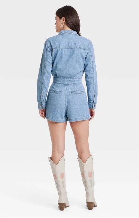 Women's Long Sleeve Denim Romper Size 16 Universal Thread™ Adjustable Waist - Picture 2 of 7